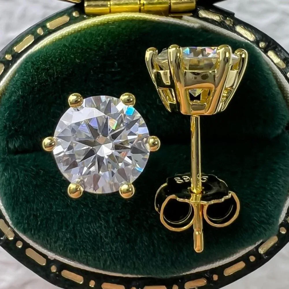 Certified 4ct. t.w. Moissanite Diamond Round Stud Earrings NEW - Picture 1 of 10